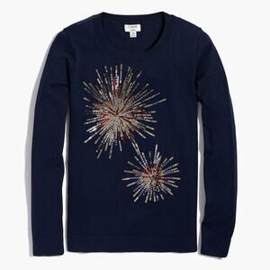 J. Crew Americana Cotton Teddie Firework Pullover Sweater Womens Size S Navy